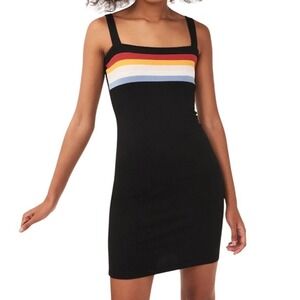 AEROPOSTALE Seriously Soft Rainbow Stripe Bodycon Tank‎ Dress Sz Small Black Y2K